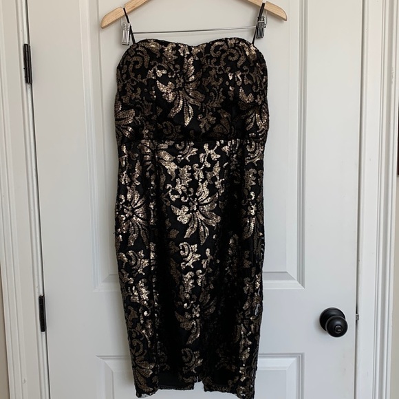Next Junior Strapless Sequin Dress Black/Gold 14 - Picture 1 of 8